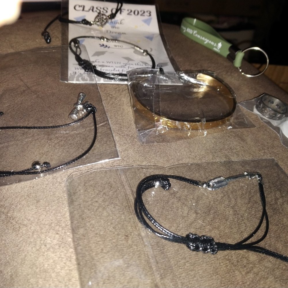Gold Color Bangle Bracelet with Bonus 4 Rope Bracelets, 1 Ring and key chain
